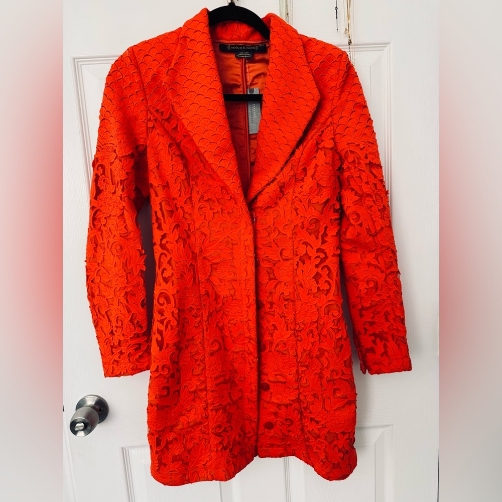NWT Pankaj and Nidhi red orange cutout suit jacket size XXSP